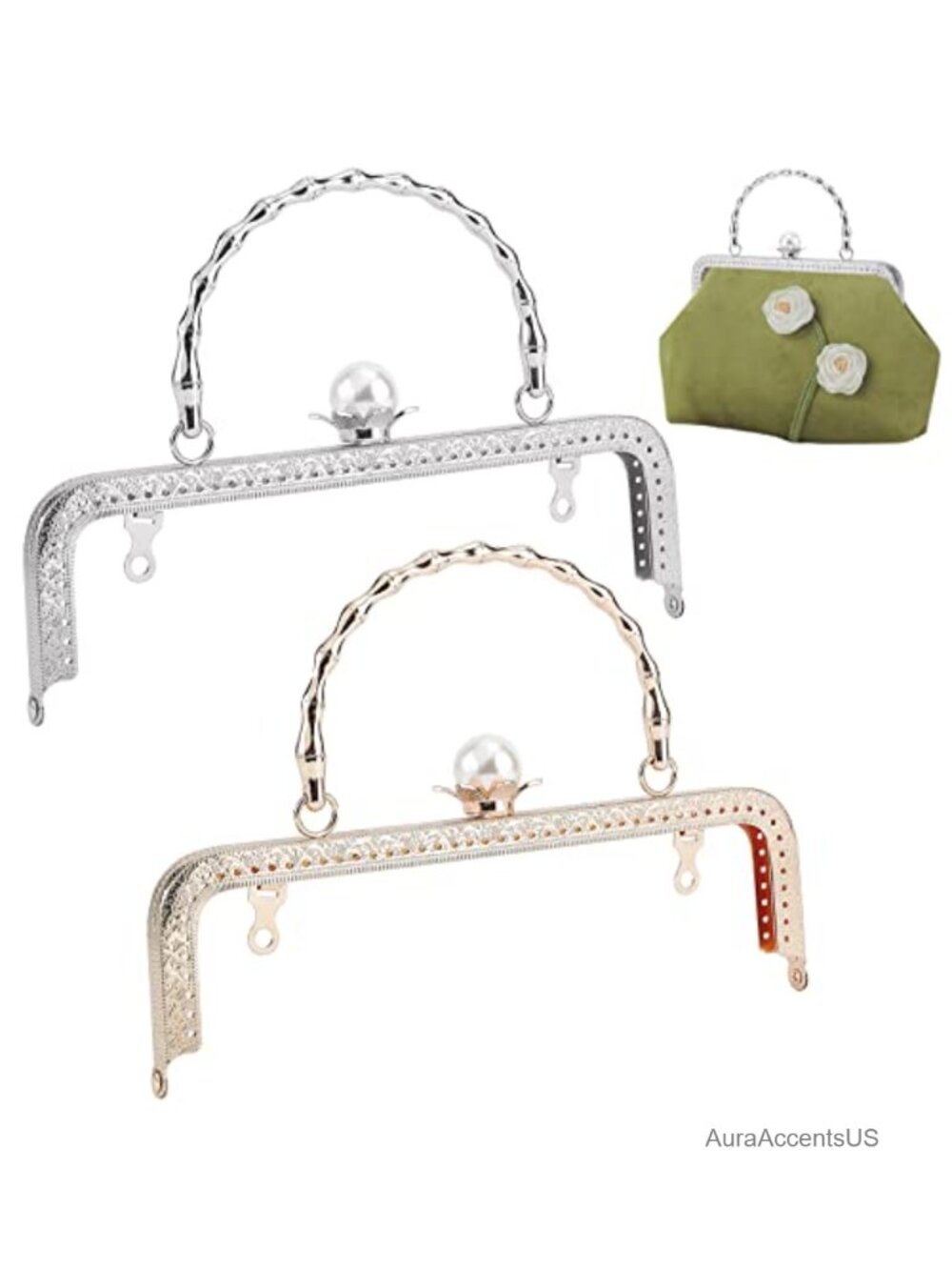 2pcs Purse Clasp Frame, Bag Kiss Clasp Lock with Stick Handle Frame for DIY